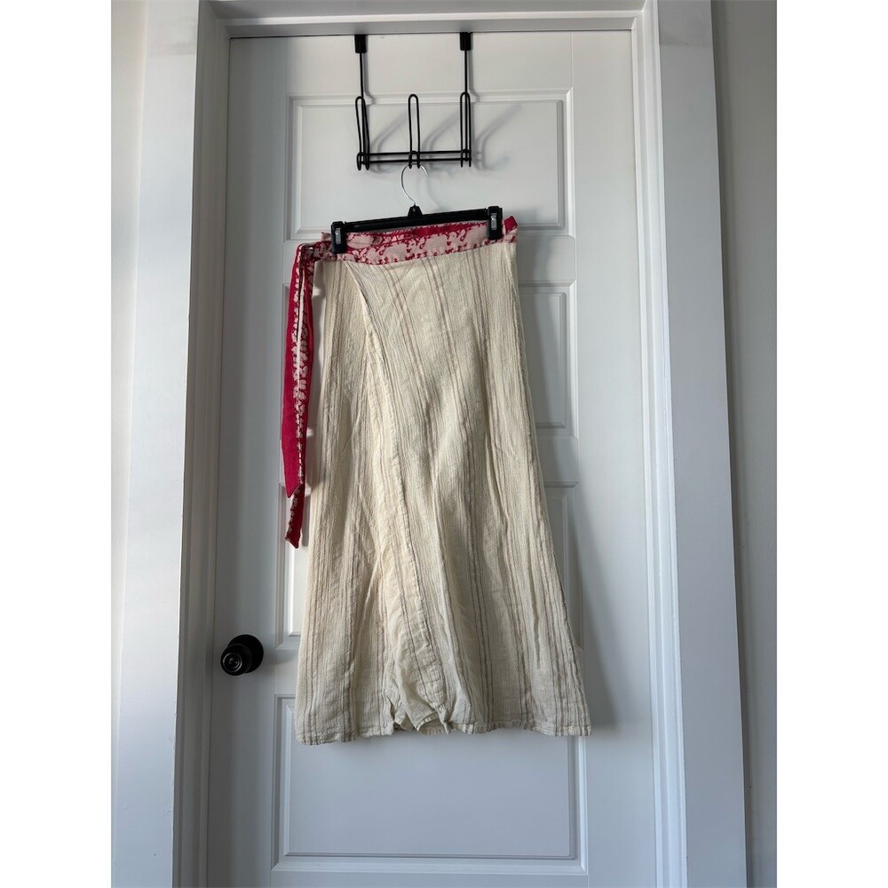 Free People 2 Piece Set Womens XS Ivory Red Print Halter Top Wrap Midi - Picture 6 of 8